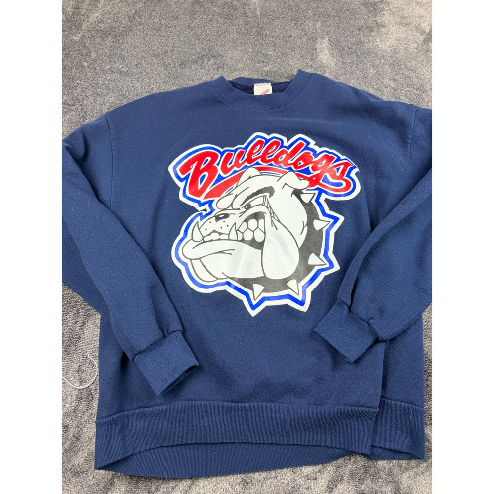 Vintage Jerzees Bulldogs Graphic Sweatshirt Navy Blue Crewneck Mens Large USA - Picture 3 of 6